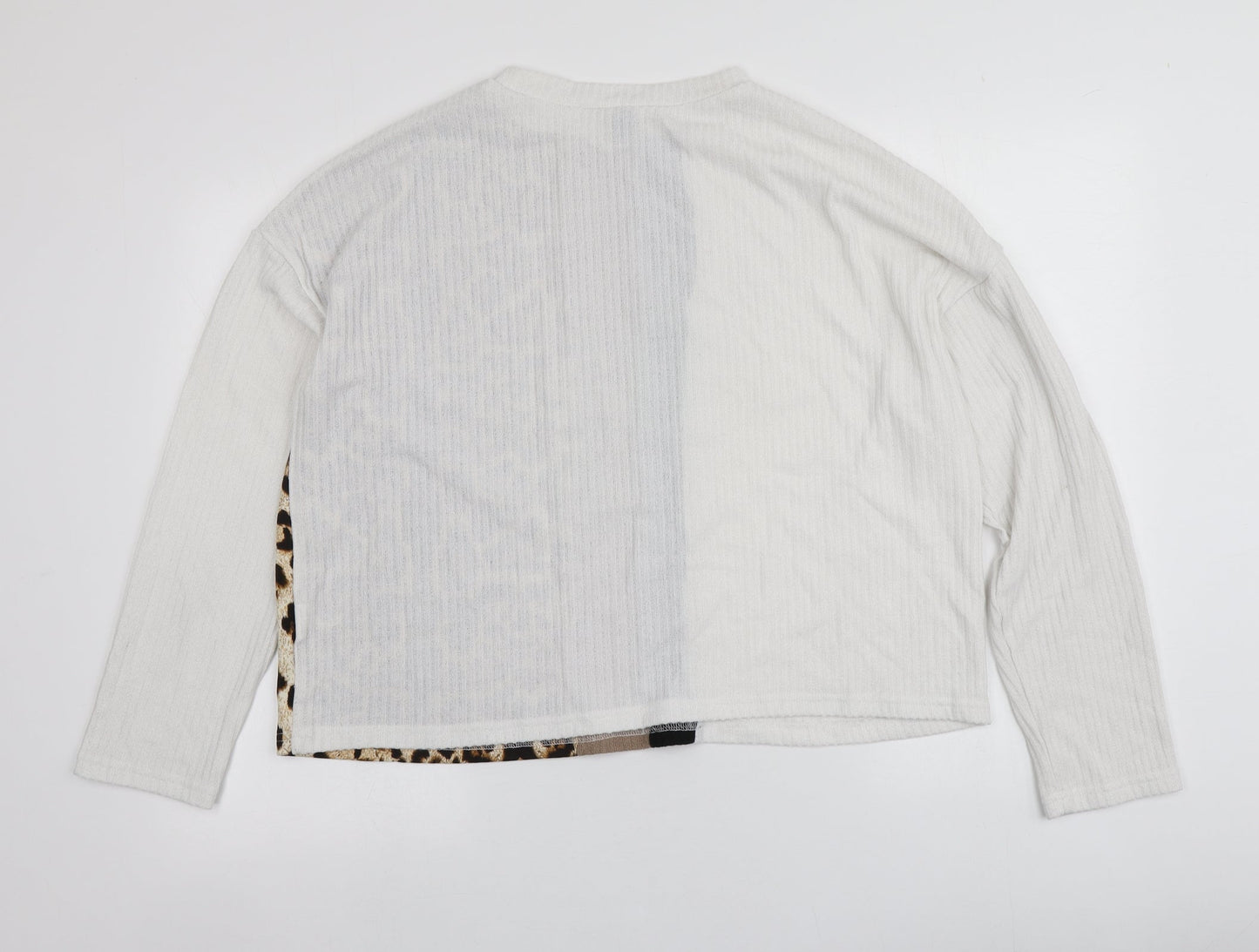 SheIn Womens White Round Neck Animal Print Polyester Pullover Jumper Size XL