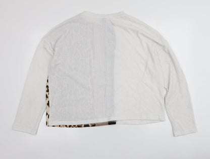 SheIn Womens White Round Neck Animal Print Polyester Pullover Jumper Size XL