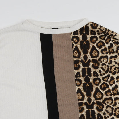 SheIn Womens White Round Neck Animal Print Polyester Pullover Jumper Size XL