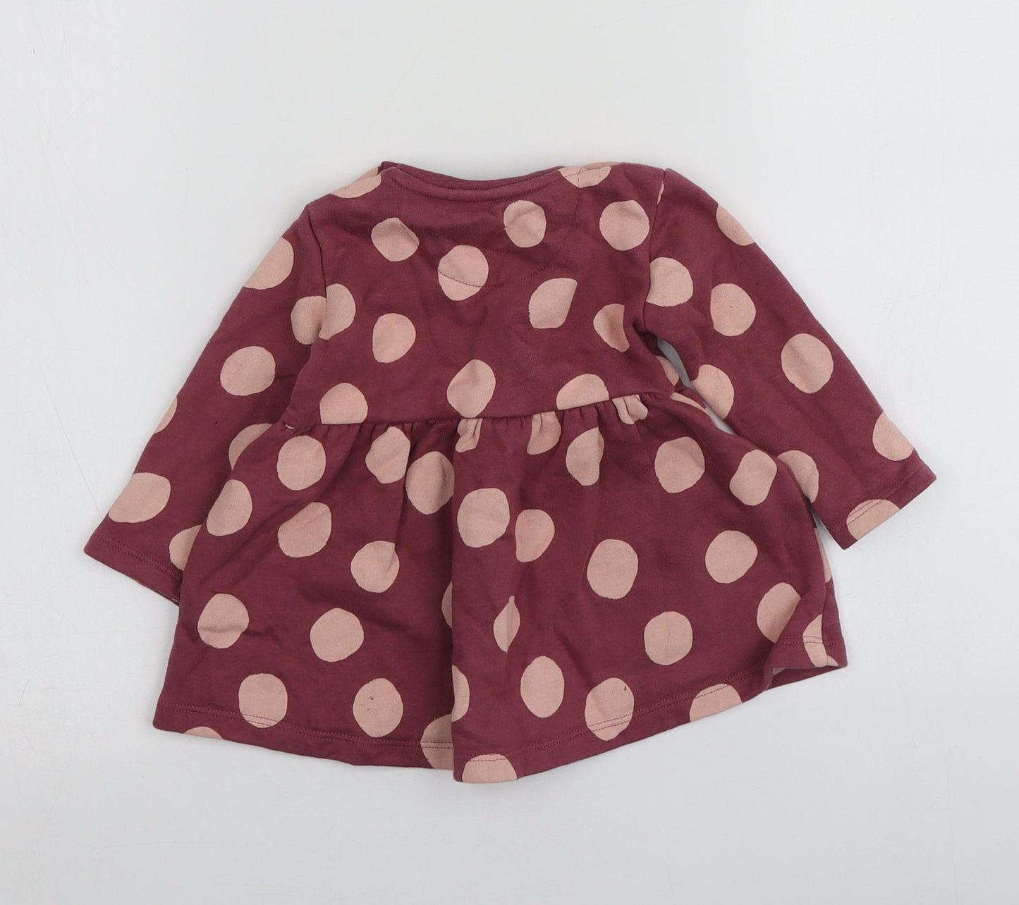 FRED&FLO Girls Pink Polka Dot  Basic T-Shirt Size 3-6 Months Round Neck