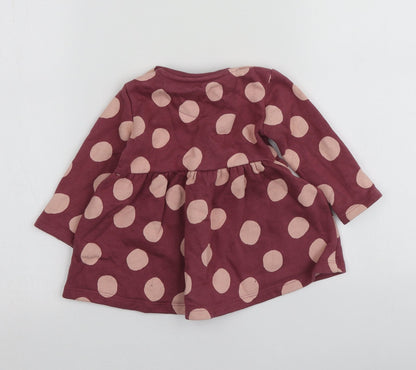 FRED&FLO Girls Pink Polka Dot  Basic T-Shirt Size 3-6 Months Round Neck
