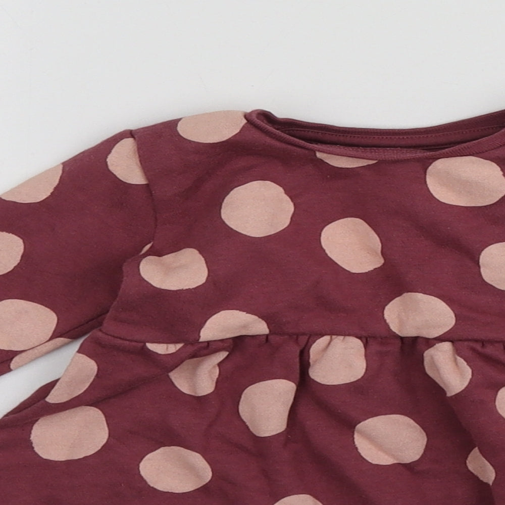 FRED&FLO Girls Pink Polka Dot  Basic T-Shirt Size 3-6 Months Round Neck