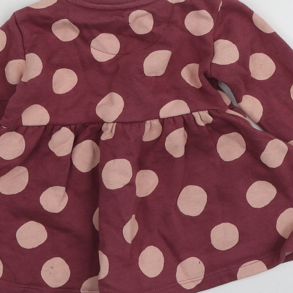 FRED&FLO Girls Pink Polka Dot  Basic T-Shirt Size 3-6 Months Round Neck