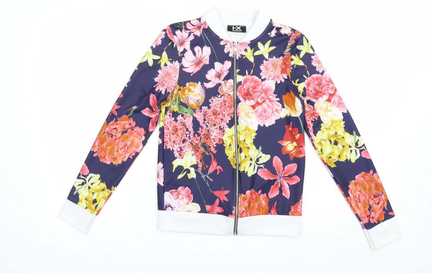 I-X London Womens Blue Floral Polyester Full Zip Sweatshirt Size 8  Zip