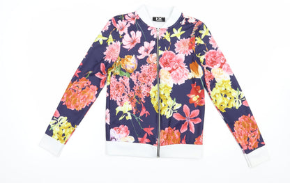 I-X London Womens Blue Floral Polyester Full Zip Sweatshirt Size 8  Zip