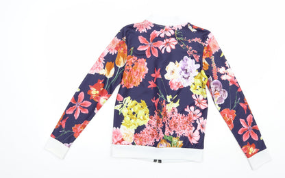 I-X London Womens Blue Floral Polyester Full Zip Sweatshirt Size 8  Zip