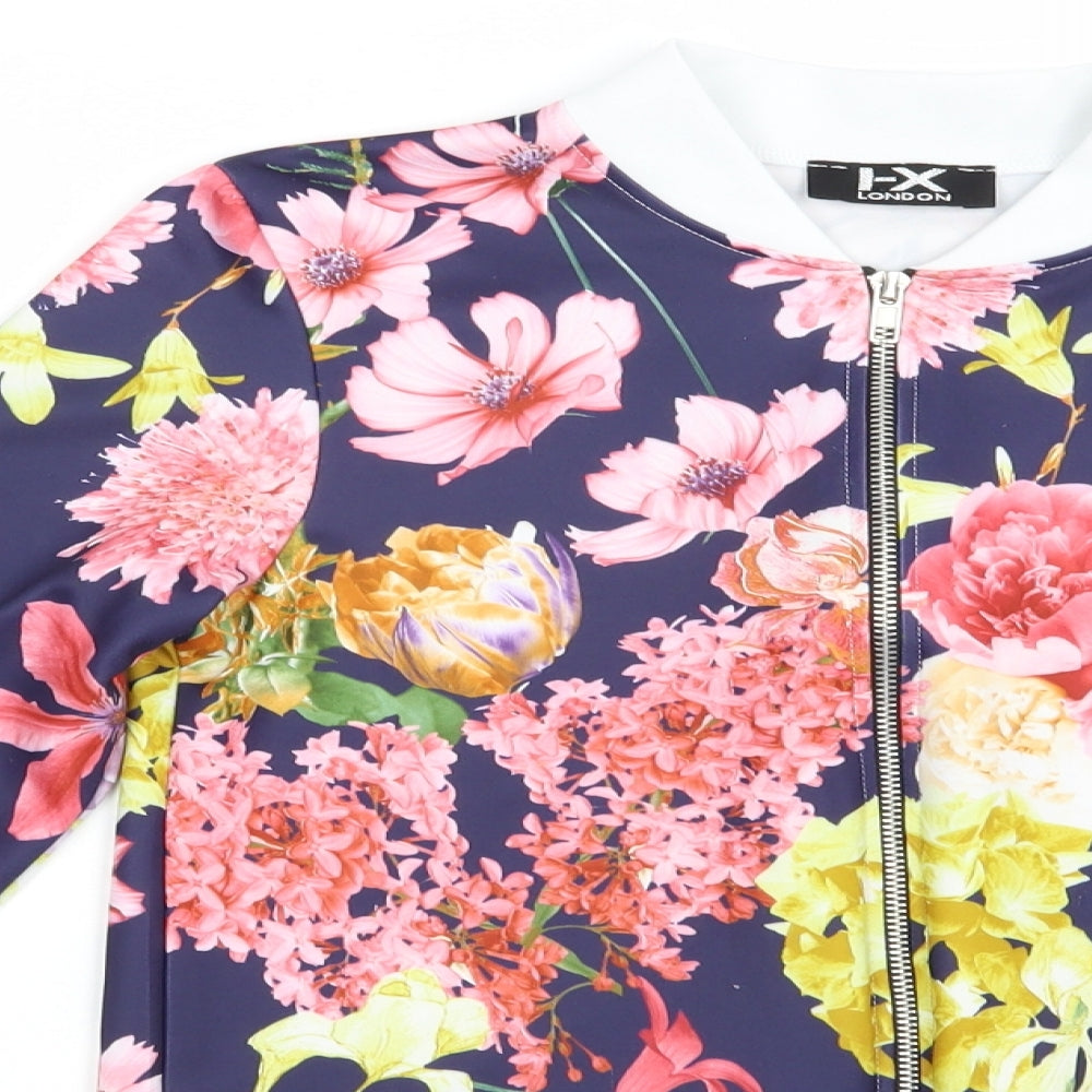 I-X London Womens Blue Floral Polyester Full Zip Sweatshirt Size 8  Zip