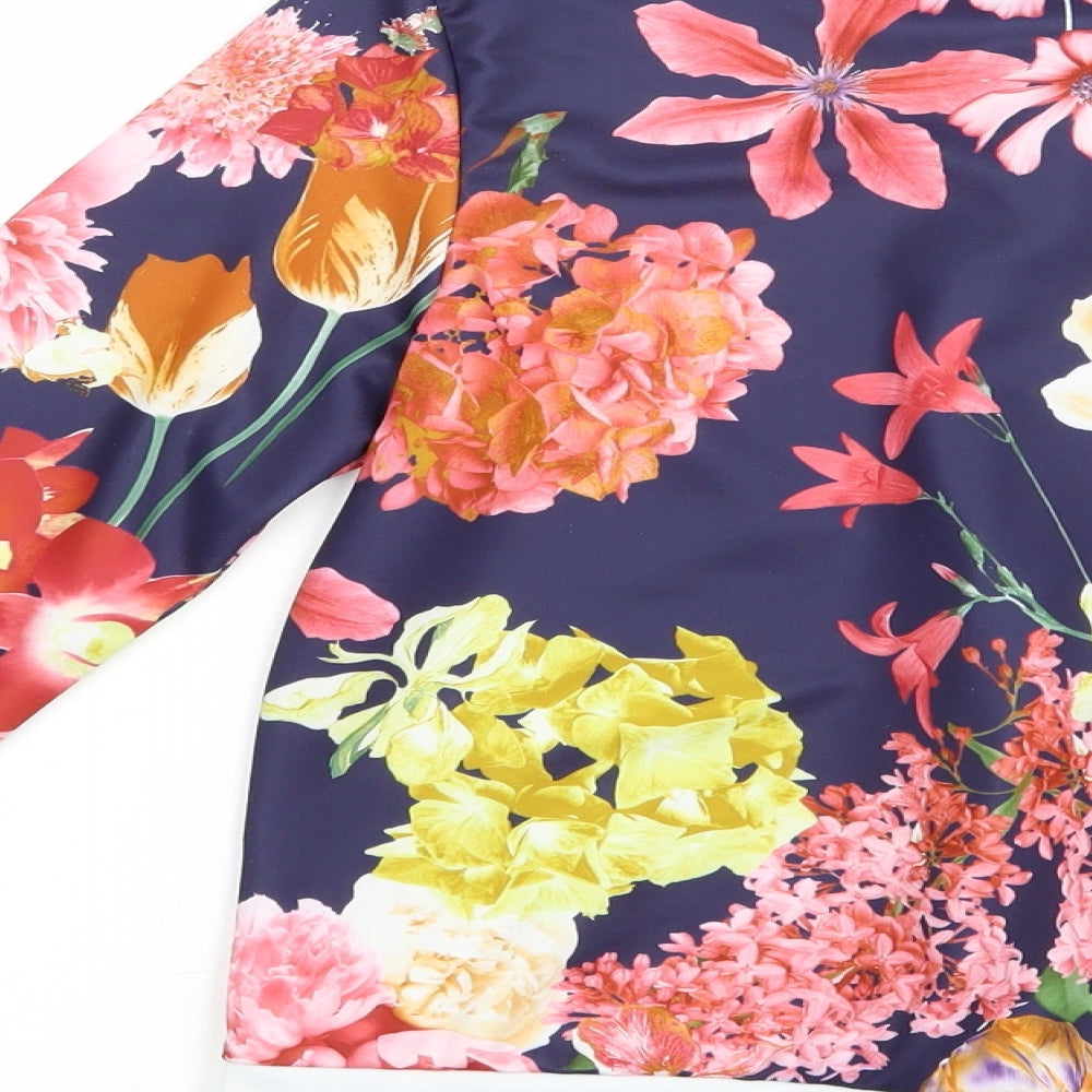 I-X London Womens Blue Floral Polyester Full Zip Sweatshirt Size 8  Zip