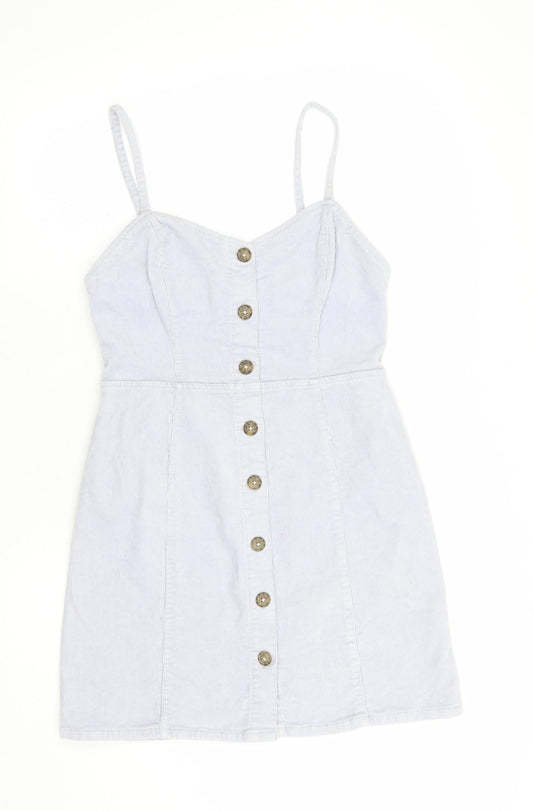 Denim Co.  Womens Grey  Cotton Pinafore/Dungaree Dress  Size 8  Sweetheart Button