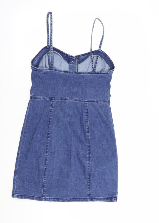 Denim Co. Womens Blue  Cotton Pinafore/Dungaree Dress  Size 8  Sweetheart Button