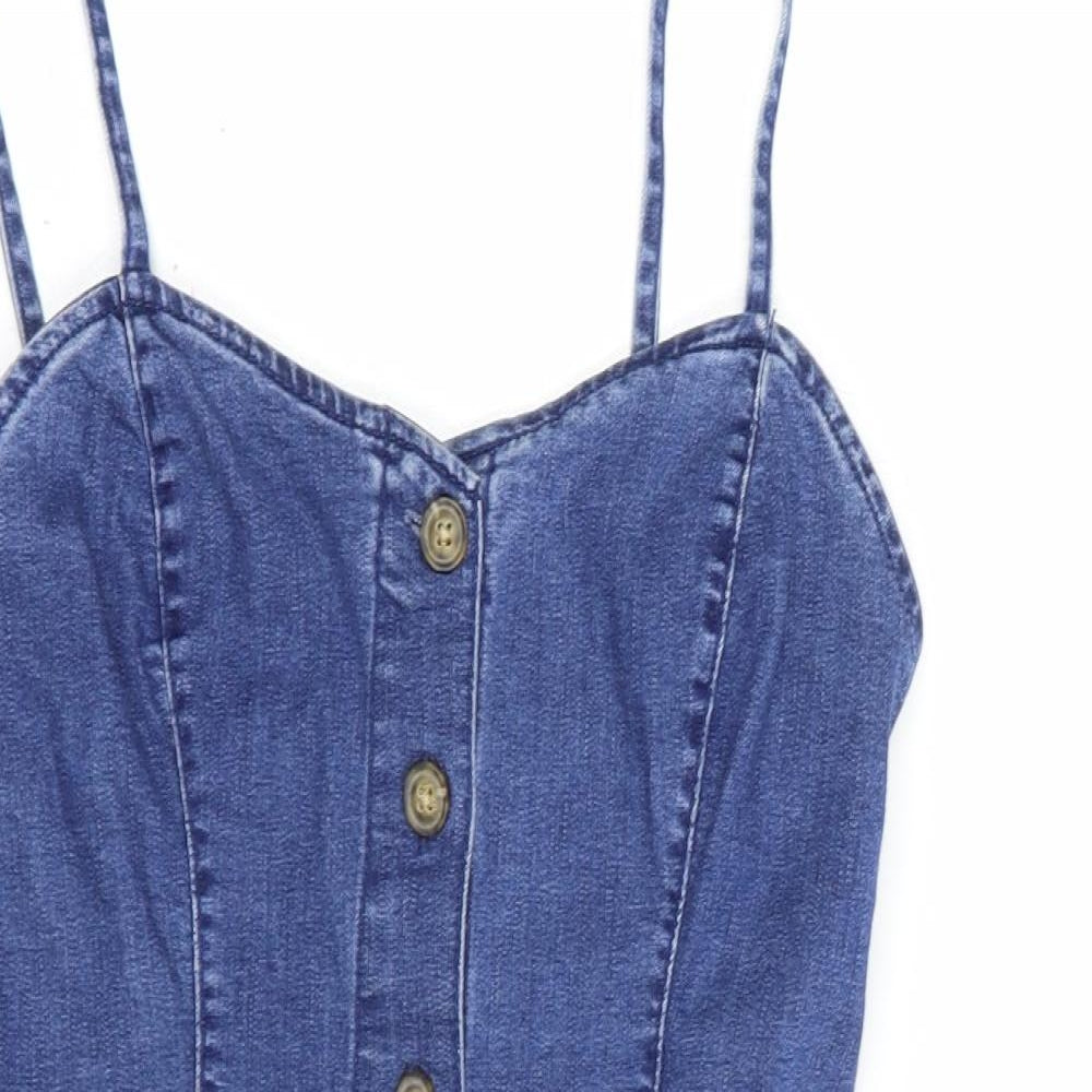 Denim Co. Womens Blue  Cotton Pinafore/Dungaree Dress  Size 8  Sweetheart Button