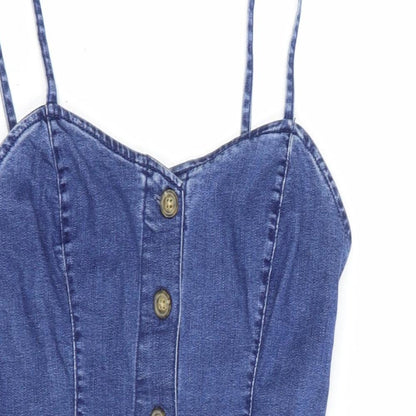 Denim Co. Womens Blue  Cotton Pinafore/Dungaree Dress  Size 8  Sweetheart Button