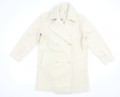 TU Womens Beige   Pea Coat Coat Size S  Button