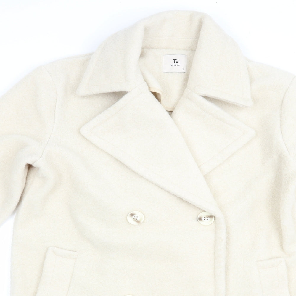TU Womens Beige   Pea Coat Coat Size S  Button