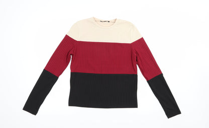 SheIn Womens Multicoloured Colourblock Polyester Basic Blouse Size M Crew Neck