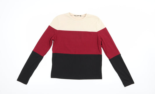 SheIn Womens Multicoloured Colourblock Polyester Basic Blouse Size M Crew Neck