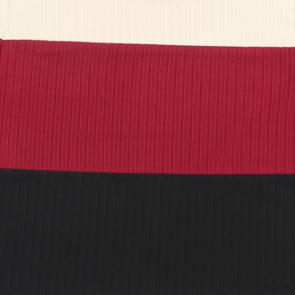 SheIn Womens Multicoloured Colourblock Polyester Basic Blouse Size M Crew Neck