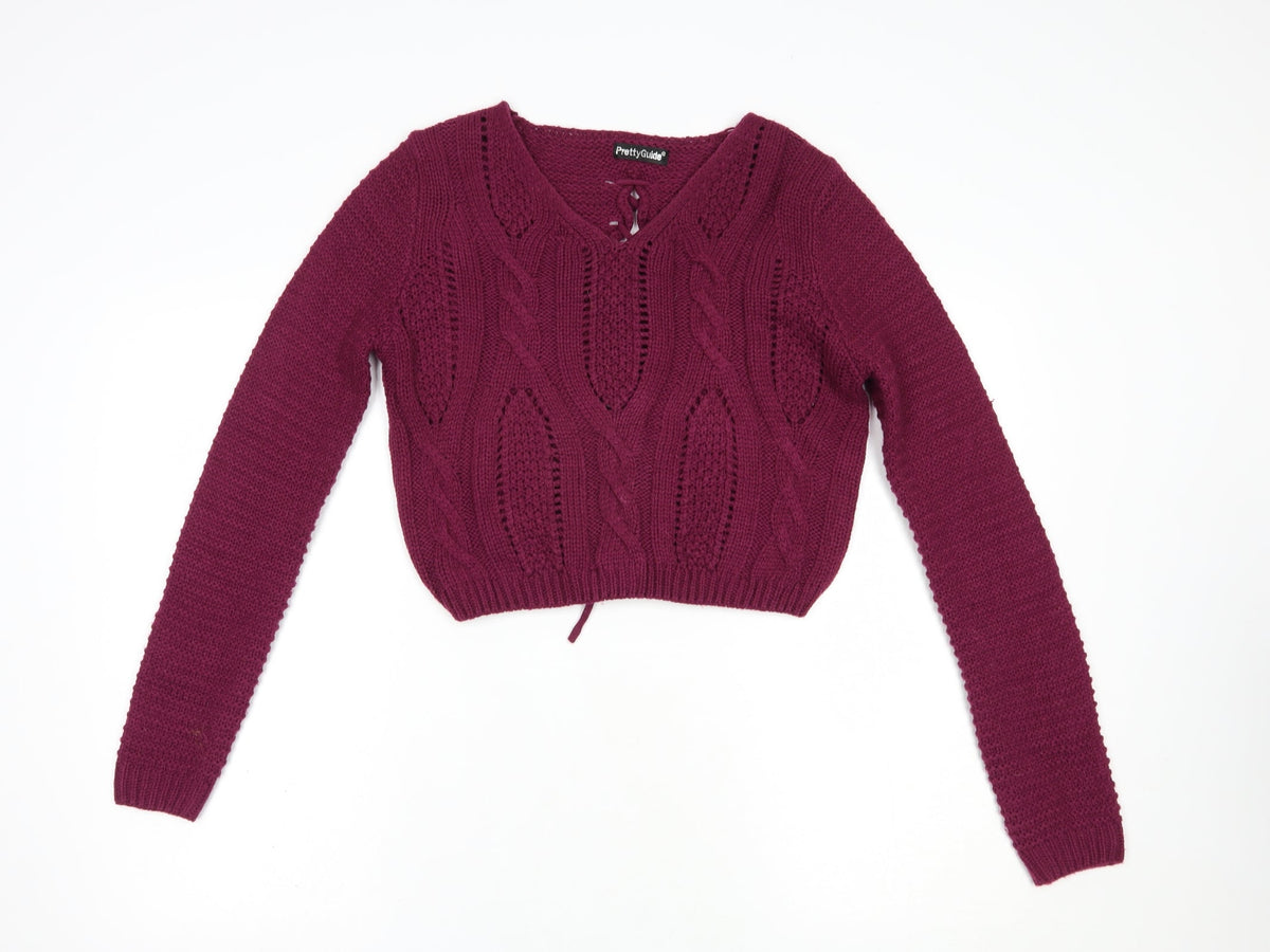 Pretty Guide Womens Purple V-Neck  Acrylic Pullover Jumper Size M
