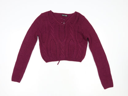 Pretty Guide Womens Purple V-Neck  Acrylic Pullover Jumper Size M