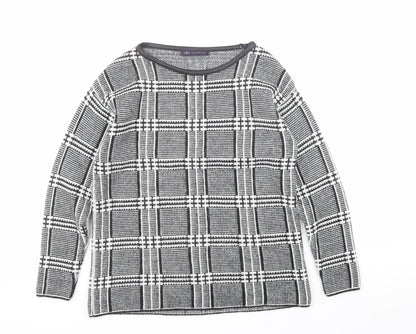 Marks and Spencer Womens Black Crew Neck Plaid Acrylic Pullover Jumper Size 10