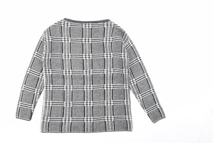 Marks and Spencer Womens Black Crew Neck Plaid Acrylic Pullover Jumper Size 10