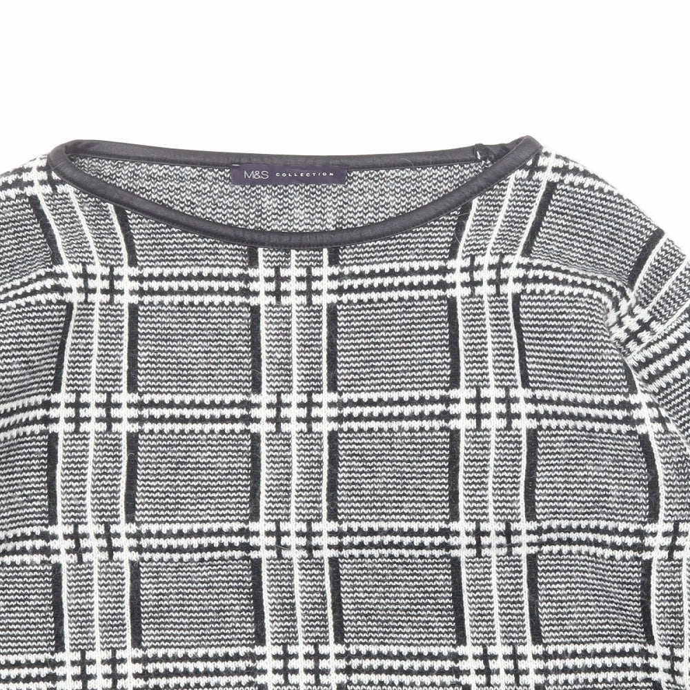 Marks and Spencer Womens Black Crew Neck Plaid Acrylic Pullover Jumper Size 10