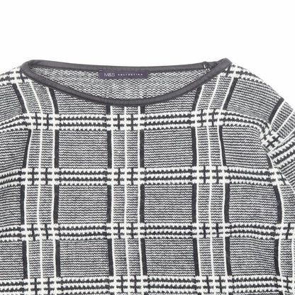 Marks and Spencer Womens Black Crew Neck Plaid Acrylic Pullover Jumper Size 10