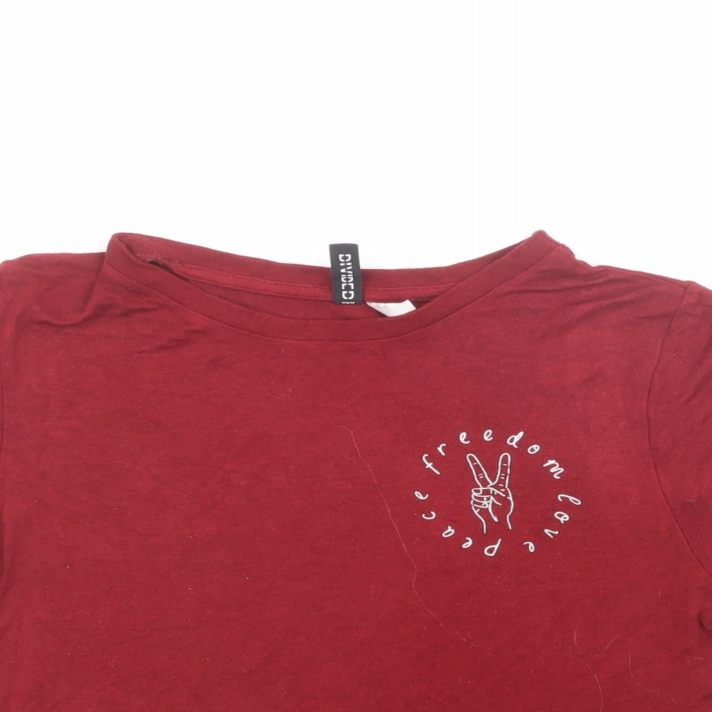 Divided by H&M Womens Red  Viscose Jersey T-Shirt Size XS Crew Neck