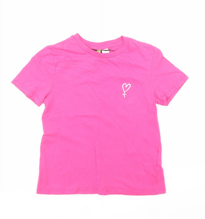Divided by H&M Womens Pink  100% Cotton Cropped Polo Size XS Crew Neck