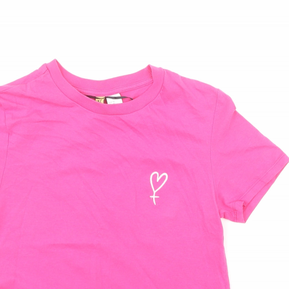 Divided by H&M Womens Pink  100% Cotton Cropped Polo Size XS Crew Neck