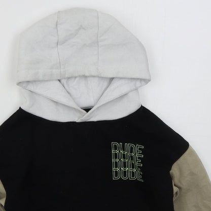 Primark Boys Black Colourblock Cotton Pullover Hoodie Size 6-7 Years  Pullover - Dude
