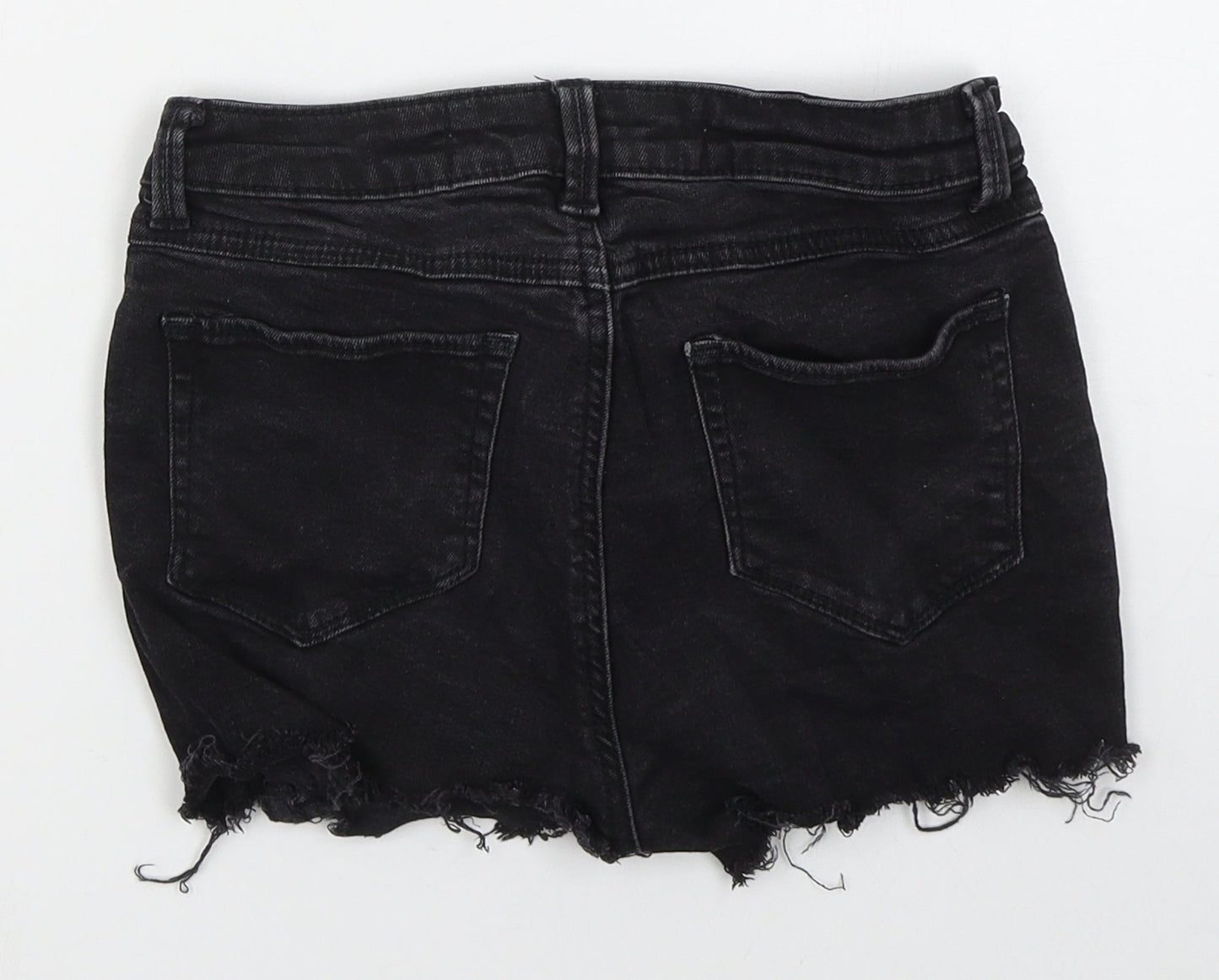 Denim Co Womens Black  Cotton Hot Pants Shorts Size 6  Regular Button - Distressed Look