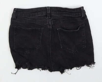 Denim Co Womens Black  Cotton Hot Pants Shorts Size 6  Regular Button - Distressed Look