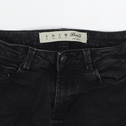Denim Co Womens Black  Cotton Hot Pants Shorts Size 6  Regular Button - Distressed Look