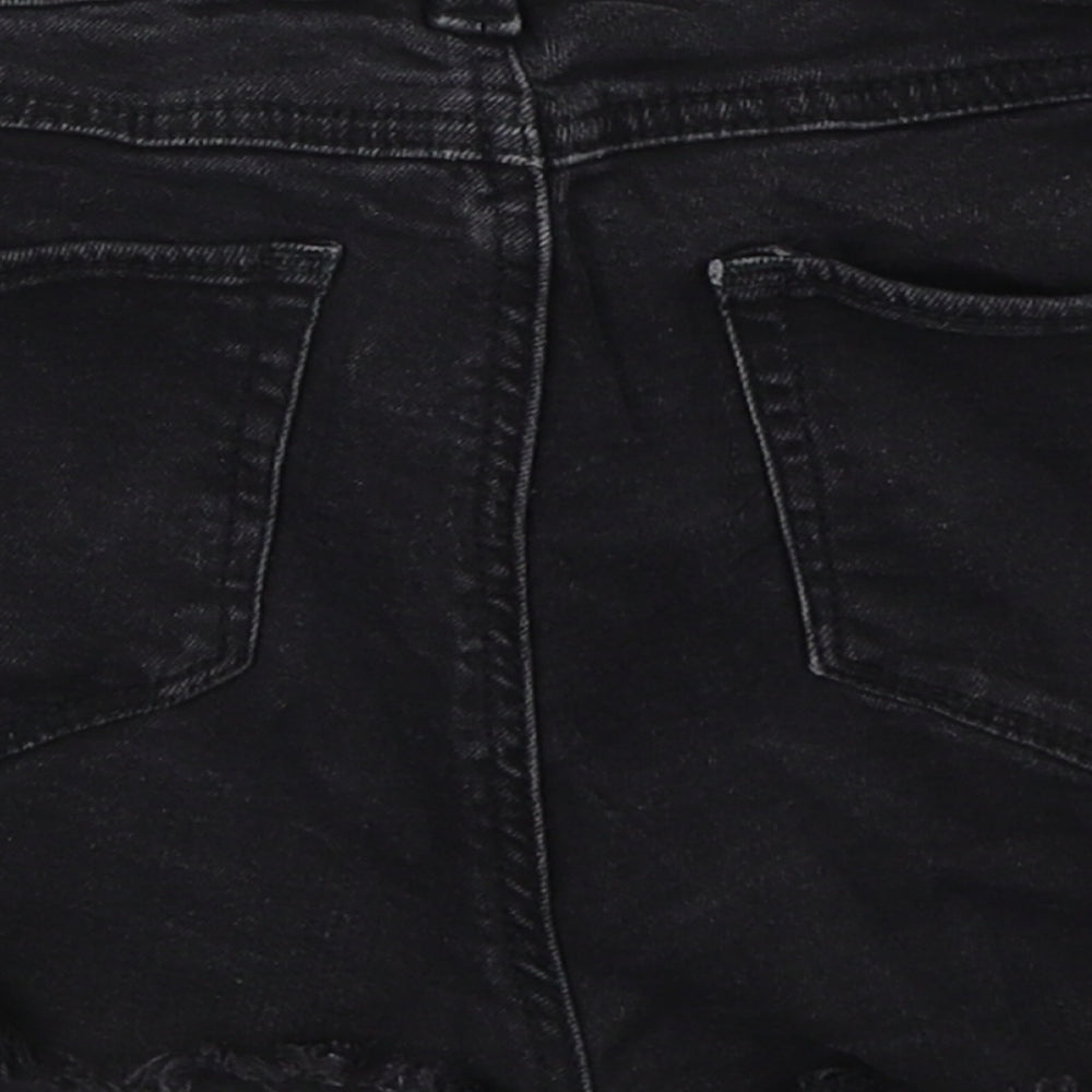 Denim Co Womens Black  Cotton Hot Pants Shorts Size 6  Regular Button - Distressed Look