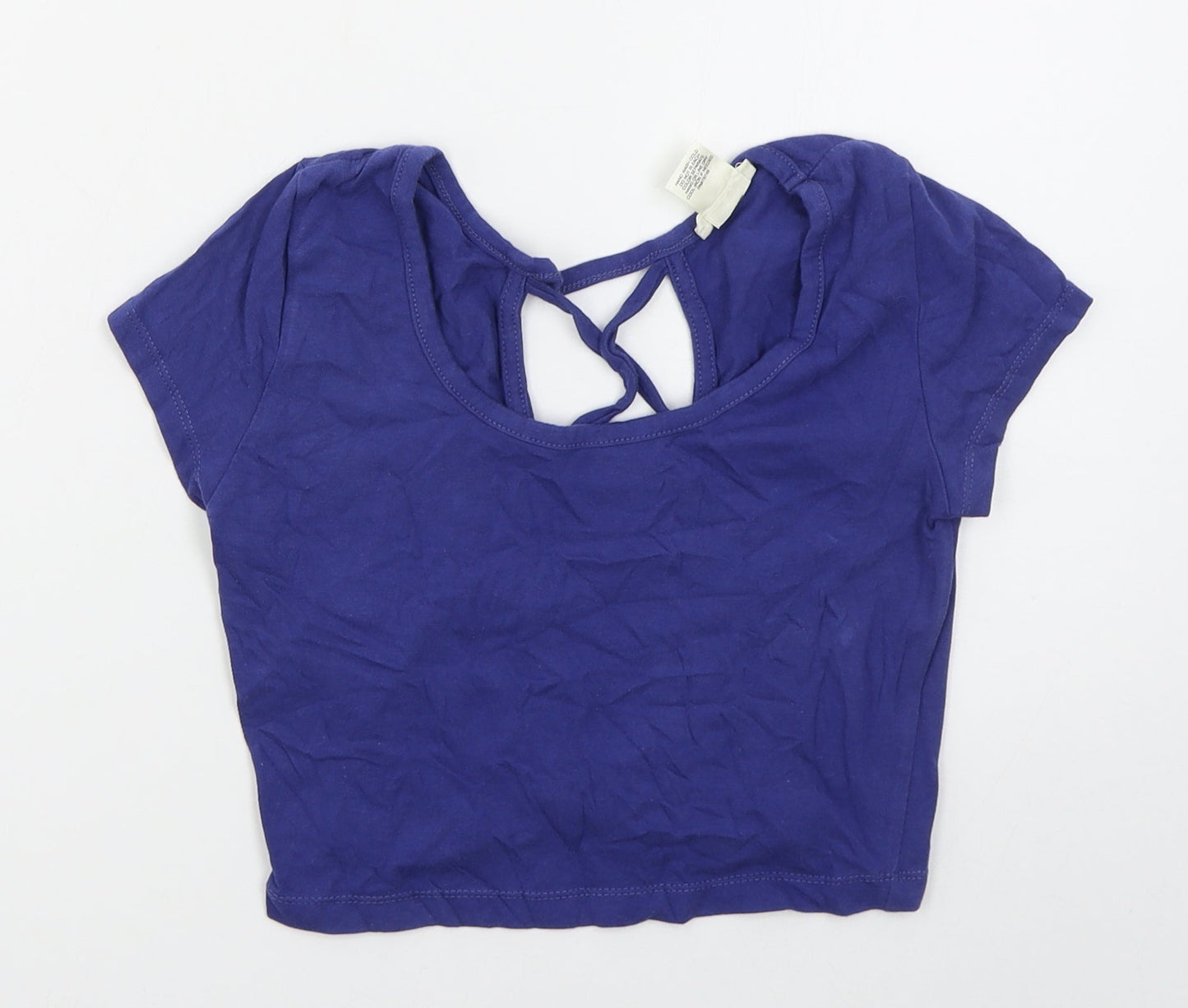 Wet Seal Womens Blue  Cotton Cropped T-Shirt Size M Round Neck