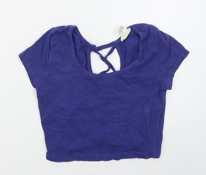 Wet Seal Womens Blue  Cotton Cropped T-Shirt Size M Round Neck