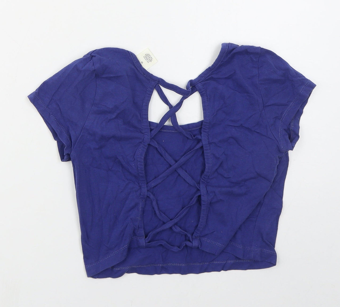 Wet Seal Womens Blue  Cotton Cropped T-Shirt Size M Round Neck