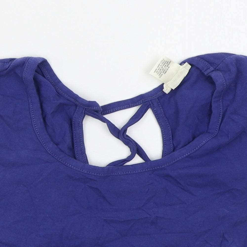 Wet Seal Womens Blue  Cotton Cropped T-Shirt Size M Round Neck