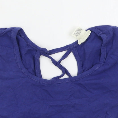 Wet Seal Womens Blue  Cotton Cropped T-Shirt Size M Round Neck