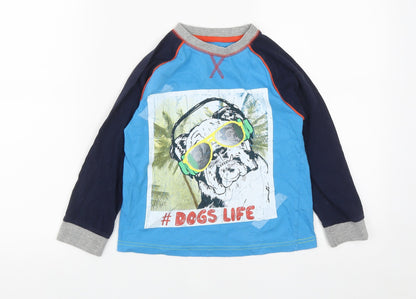 Dunnes Stores Boys Blue  Cotton Basic Casual Size 6-7 Years Round Neck  - Dog Print