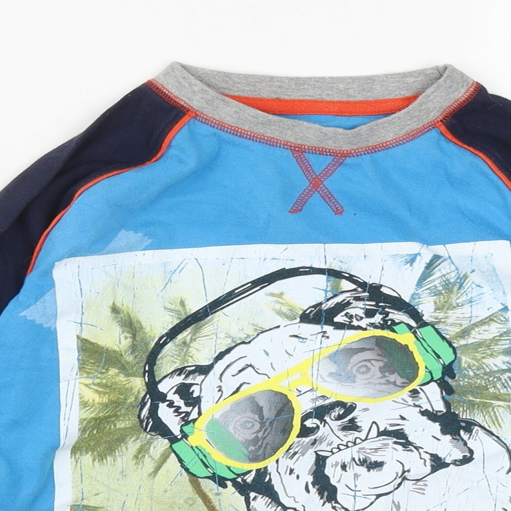 Dunnes Stores Boys Blue  Cotton Basic Casual Size 6-7 Years Round Neck  - Dog Print