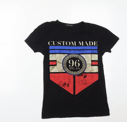Paisian Womens Black  Cotton Basic T-Shirt Size S Round Neck