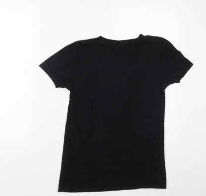Paisian Womens Black  Cotton Basic T-Shirt Size S Round Neck