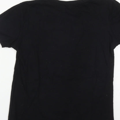Paisian Womens Black  Cotton Basic T-Shirt Size S Round Neck