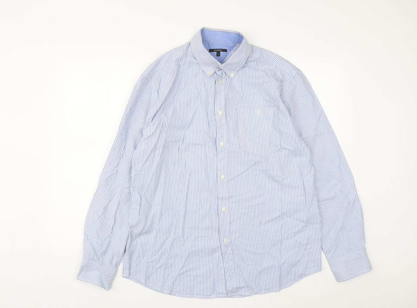 Mens UK Size L Dunnes Blue  Button-Up Long Sleeve Casual Shirt