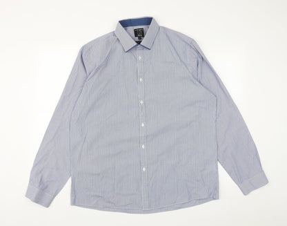 Taylor & Wright Mens Blue Striped Cotton  Button-Up Size 17 Collared Button