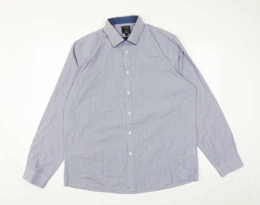 Taylor & Wright Mens Blue Striped Cotton  Button-Up Size 17 Collared Button