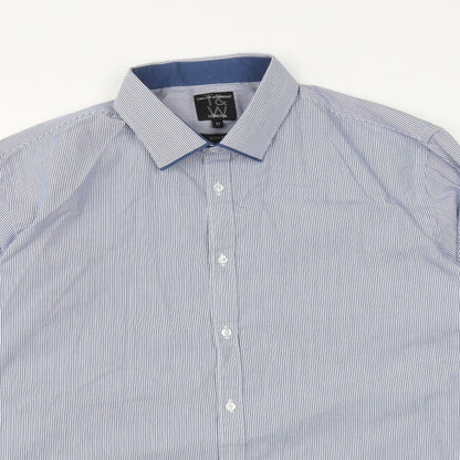 Taylor & Wright Mens Blue Striped Cotton  Button-Up Size 17 Collared Button