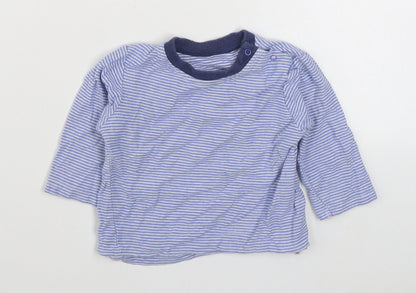 Dunnes Stores Baby Blue Striped 100% Cotton Basic T-Shirt Size 9-12 Months Round Neck Pullover